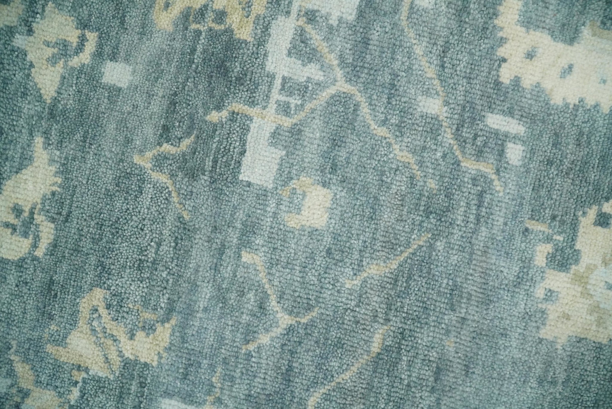 Fine Antique 8x10 Beige and Blue Abstract Hand Knotted Wool Area Rug | TRDCP506912