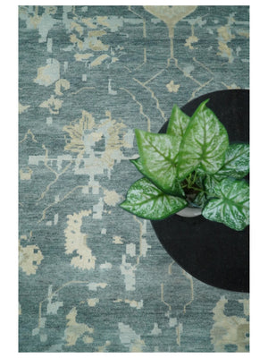 Fine Antique 8x10 Beige and Blue Abstract Hand Knotted Wool Area Rug | TRDCP506912