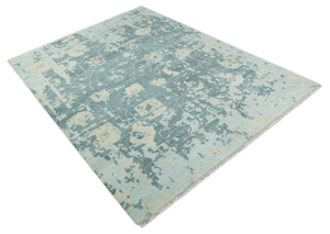 Fine Antique 8x10 Beige and Blue Abstract Hand Knotted Wool Area Rug | TRDCP506912
