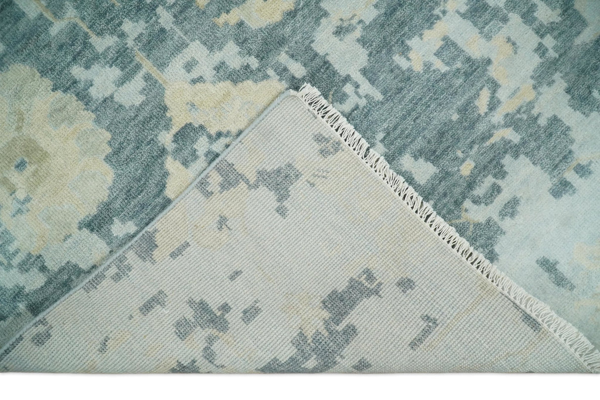 Fine Antique 8x10 Beige and Blue Abstract Hand Knotted Wool Area Rug | TRDCP506912