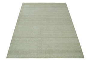 Fine Antique Design Ivory and light Olive Traditional Hand Knotted 8x10 wool area Rug