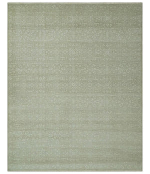 Fine Antique Design Ivory and light Olive Traditional Hand Knotted 8x10 wool area Rug