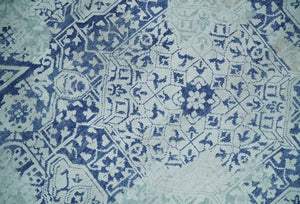 Fine Antique Design Silver, Light Teal and Blue transitional Hand Knotted 8x10 wool and Art Silk area Rug