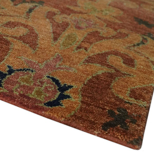 Fine Antique Style Brown, Rust and Green Traditional Ikat design Hand knotted wool Area Rug
