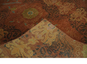Fine Antique Style Brown, Rust and Green Traditional Ikat design Hand knotted wool Area Rug