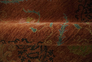 Fine Antique Style Brown, Rust and Green Traditional Ikat design Hand knotted wool Area Rug