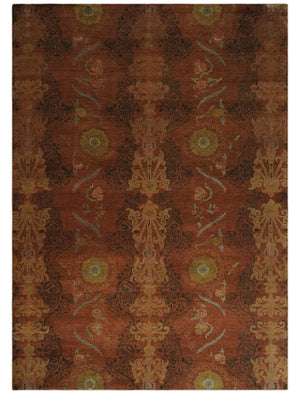 Fine Antique Style Brown, Rust and Green Traditional Ikat design Hand knotted wool Area Rug