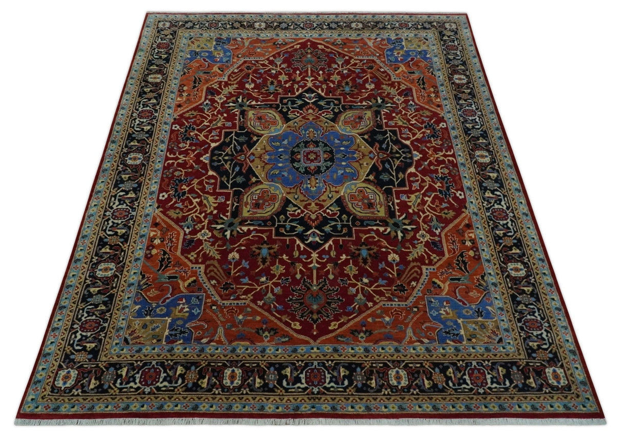 Fine Black, Brown and Rust 8x10 Traditional Hand Knotted wool Area Rug