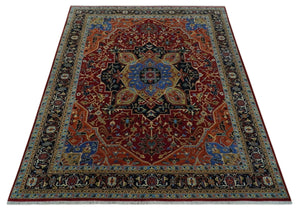 Fine Black, Brown and Rust 8x10 Traditional Hand Knotted wool Area Rug