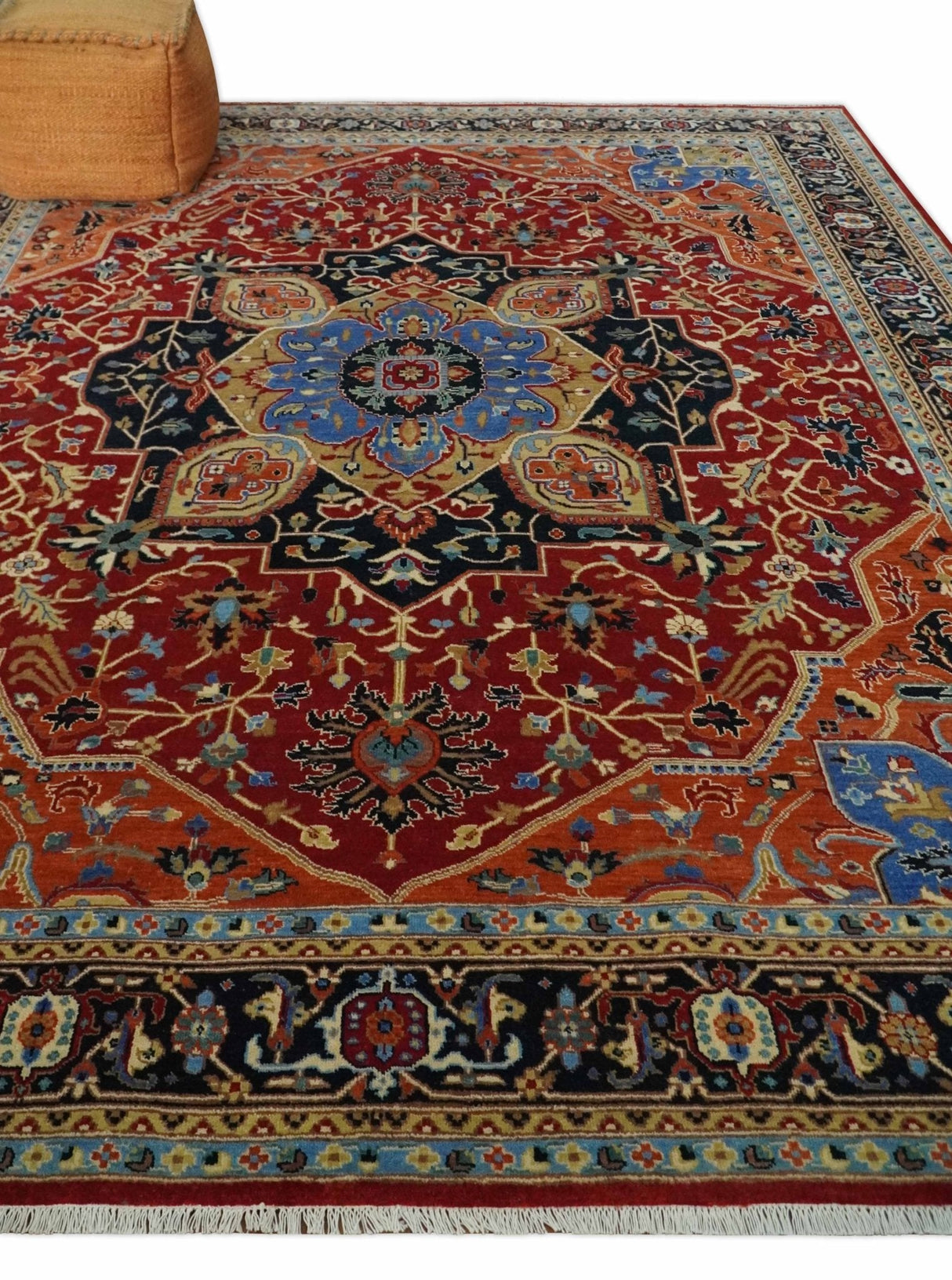 Fine Black, Brown and Rust 8x10 Traditional Hand Knotted wool Area Rug
