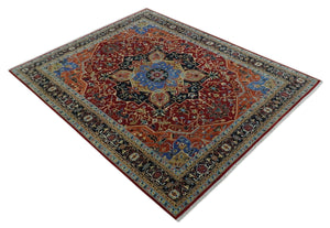 Fine Black, Brown and Rust 8x10 Traditional Hand Knotted wool Area Rug