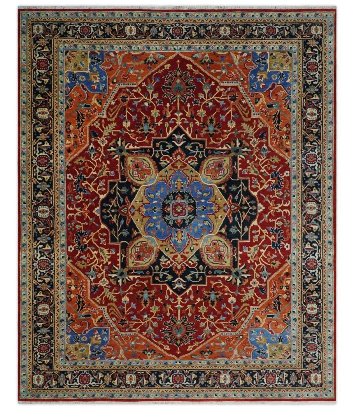 Fine Black, Brown and Rust 8x10 Traditional Hand Knotted wool Area Rug