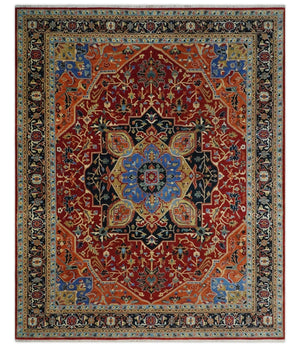 Fine Black, Brown and Rust 8x10 Traditional Hand Knotted wool Area Rug