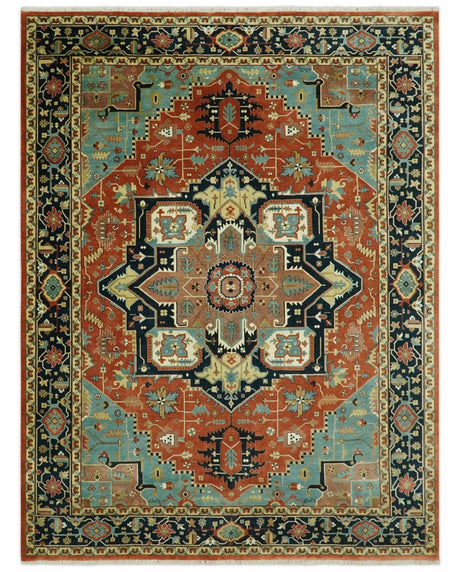 Fine Blue, Brown and Teal Traditional Floral Hand knotted 8x10 wool Area Rug