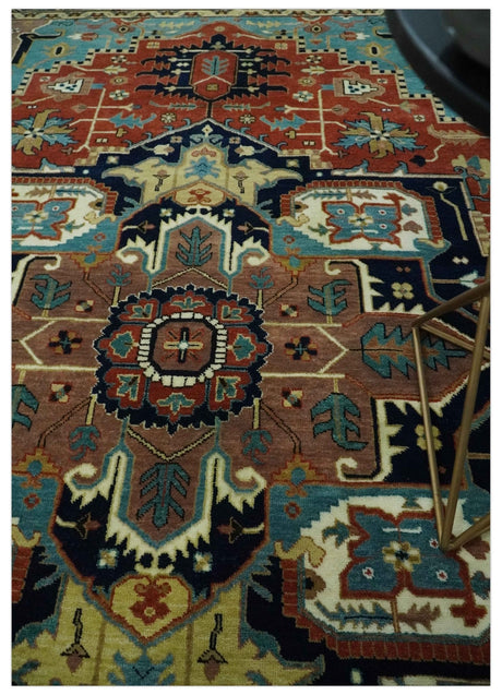Fine Blue, Brown and Teal Traditional Floral Hand knotted 8x10 wool Area Rug