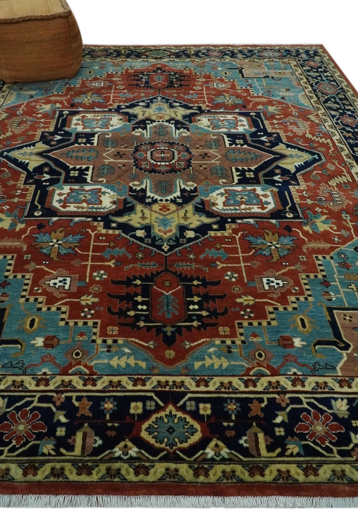 Fine Blue, Brown and Teal Traditional Floral Hand knotted 8x10 wool Area Rug