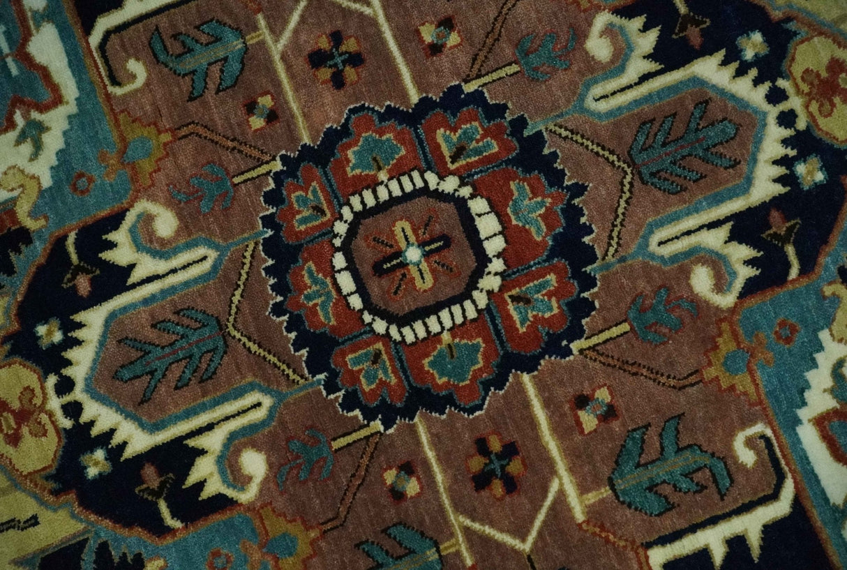 Fine Blue, Brown and Teal Traditional Floral Hand knotted 8x10 wool Area Rug