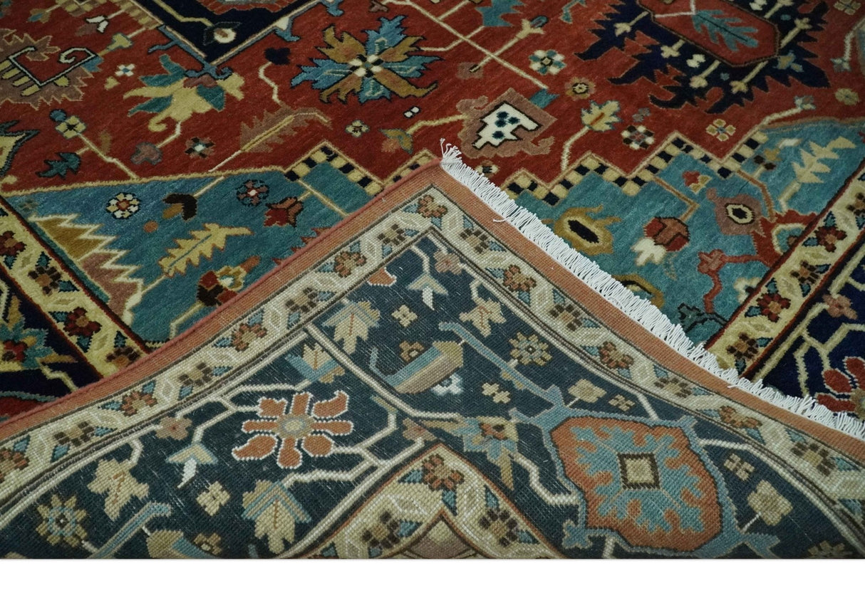 Fine Blue, Brown and Teal Traditional Floral Hand knotted 8x10 wool Area Rug