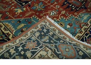 Fine Blue, Brown and Teal Traditional Floral Hand knotted 8x10 wool Area Rug