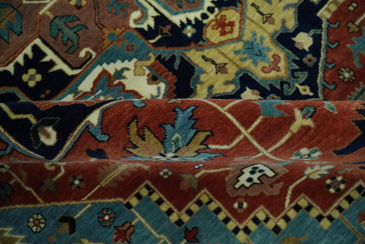 Fine Blue, Brown and Teal Traditional Floral Hand knotted 8x10 wool Area Rug
