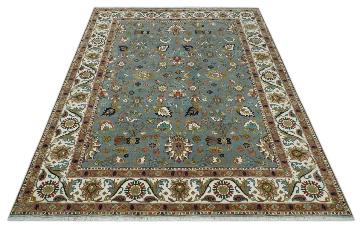 Fine Gray and Ivory Hand knotted Traditional 9x12 wool Area Rug
