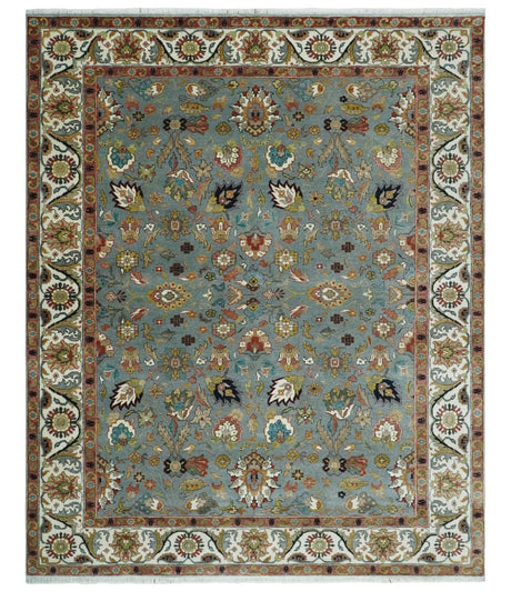 Fine Gray and Ivory Hand knotted Traditional 9x12 wool Area Rug