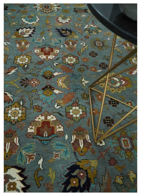 Fine Gray and Ivory Hand knotted Traditional 9x12 wool Area Rug