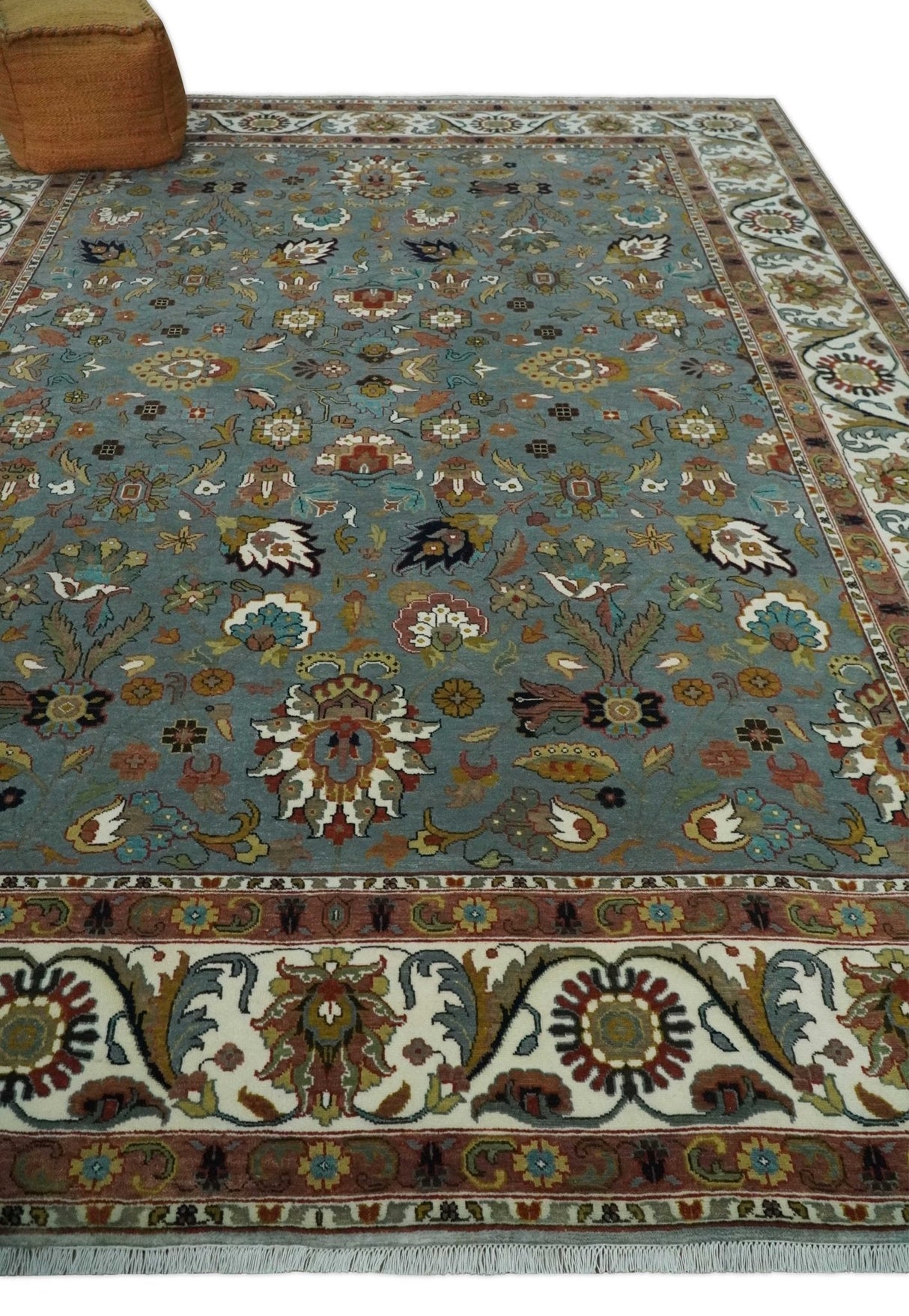 Fine Gray and Ivory Hand knotted Traditional 9x12 wool Area Rug