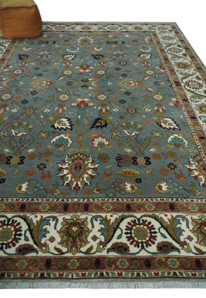 Fine Gray and Ivory Hand knotted Traditional 9x12 wool Area Rug