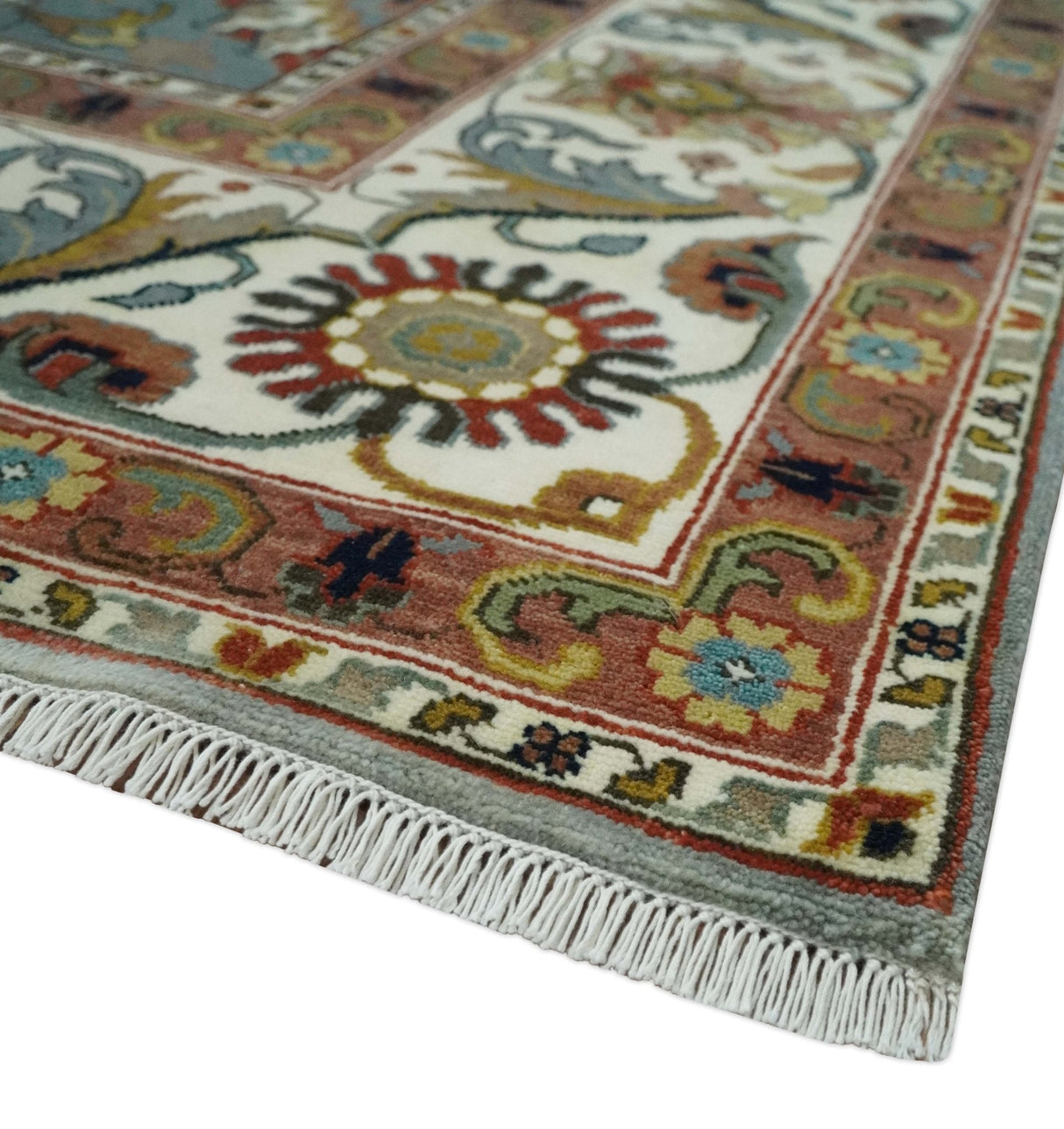 Fine Gray and Ivory Hand knotted Traditional 9x12 wool Area Rug