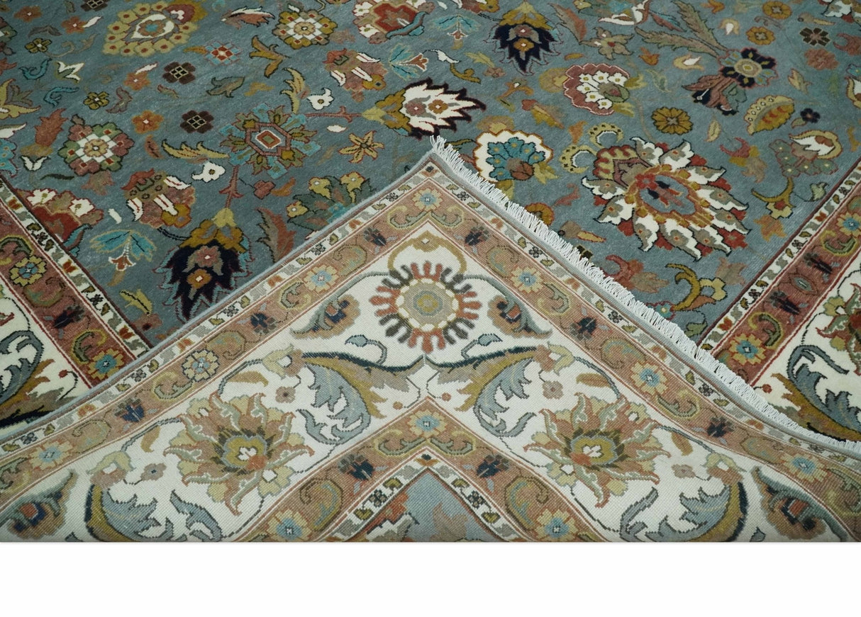 Fine Gray and Ivory Hand knotted Traditional 9x12 wool Area Rug
