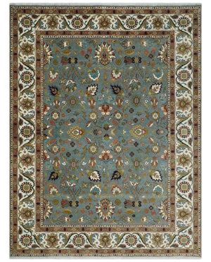 Fine Gray and Ivory Hand knotted Traditional 9x12 wool Area Rug