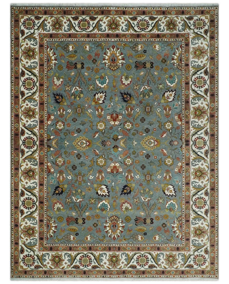 Fine Gray and Ivory Hand knotted Traditional 9x12 wool Area Rug