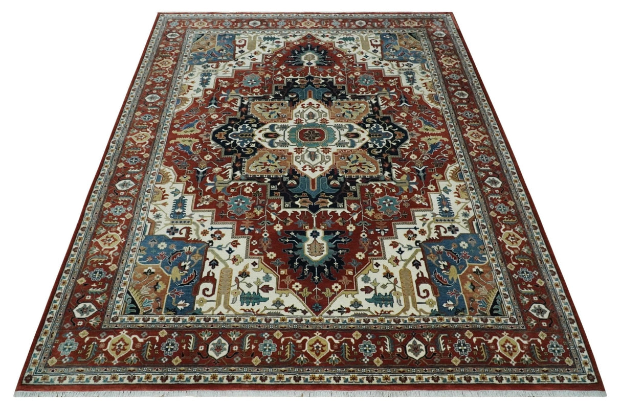 Fine Hand Knotted Brown and Ivory 8x10 and 9x12 Traditional Wool Area Rug