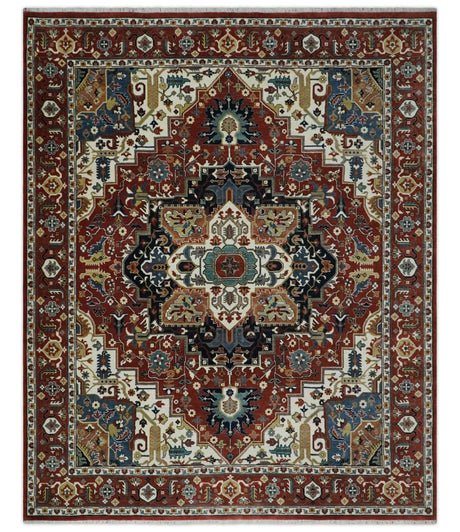 Fine Hand Knotted Brown and Ivory 8x10 and 9x12 Traditional Wool Area Rug