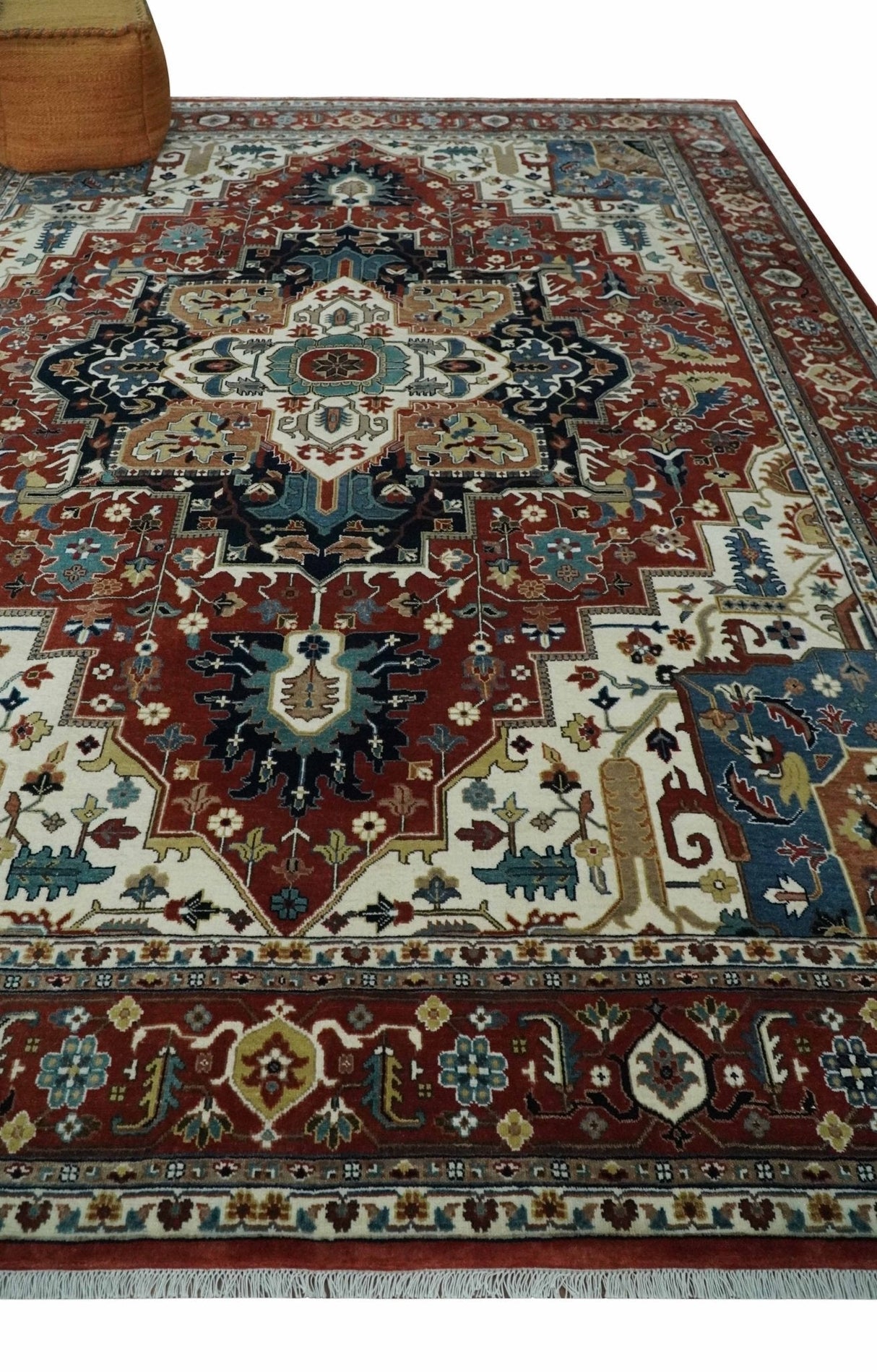 Fine Hand Knotted Brown and Ivory 8x10 and 9x12 Traditional Wool Area Rug