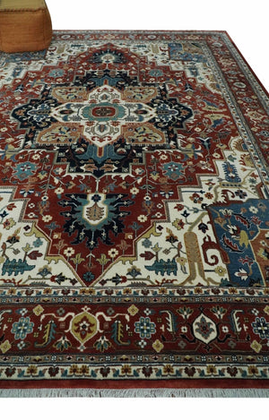 Fine Hand Knotted Brown and Ivory 8x10 and 9x12 Traditional Wool Area Rug