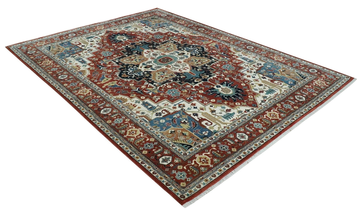 Fine Hand Knotted Brown and Ivory 8x10 and 9x12 Traditional Wool Area Rug