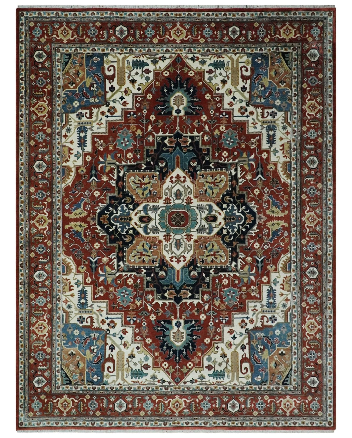 Fine Hand Knotted Brown and Ivory 8x10 and 9x12 Traditional Wool Area Rug