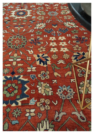 Fine Hand Knotted Rust and Ivory 8x10 and 9x12 Traditional Wool Area Rug
