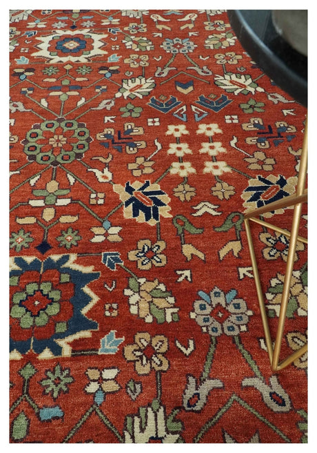 Fine Hand Knotted Rust and Ivory 8x10 and 9x12 Traditional Wool Area Rug