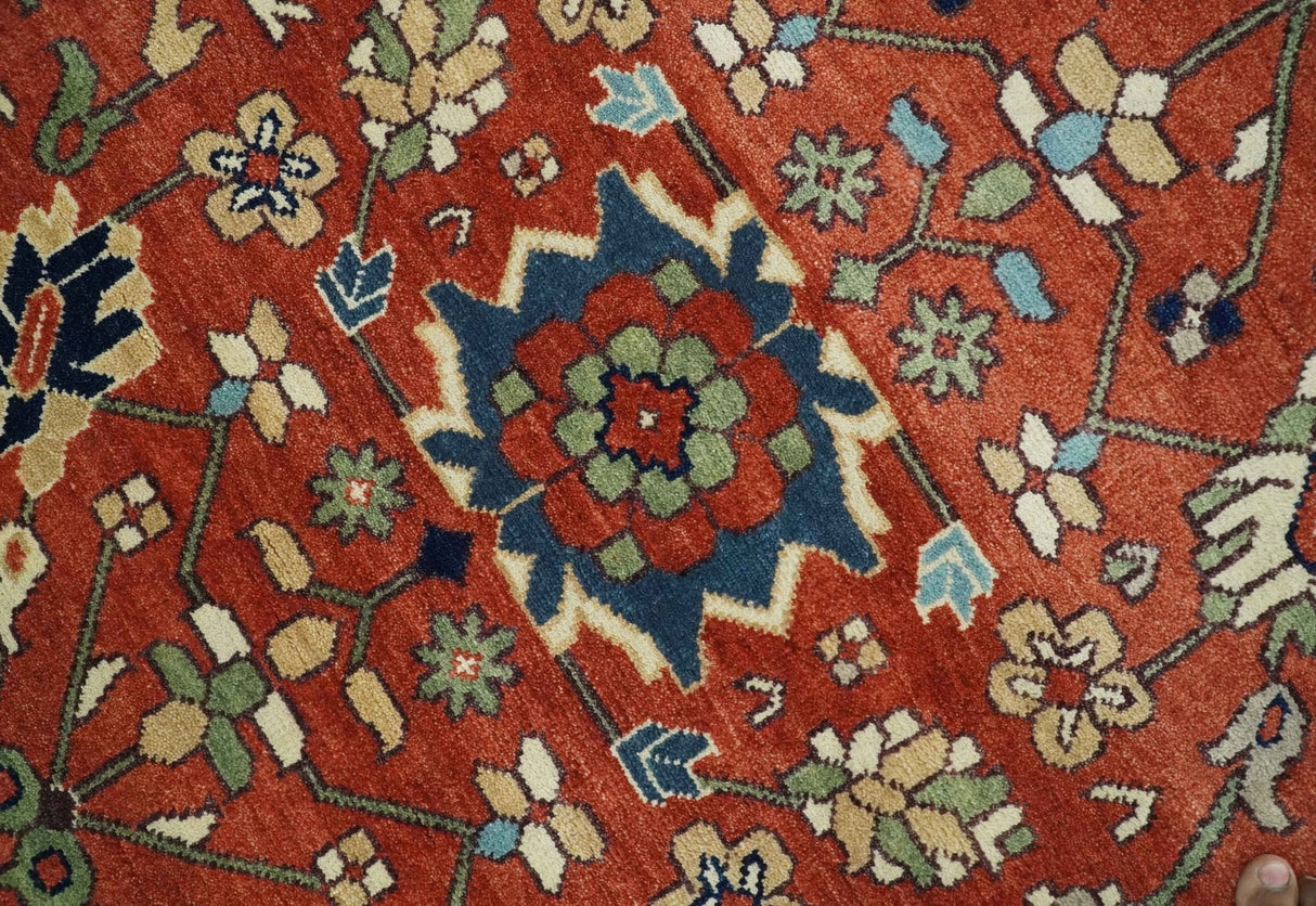 Fine Hand Knotted Rust and Ivory 8x10 and 9x12 Traditional Wool Area Rug