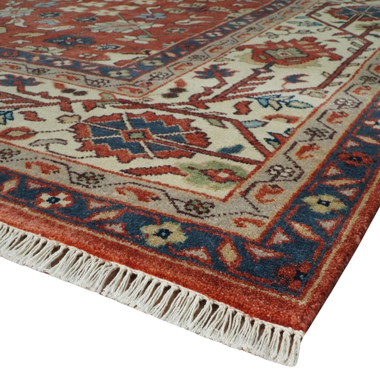 Fine Hand Knotted Rust and Ivory 8x10 and 9x12 Traditional Wool Area Rug