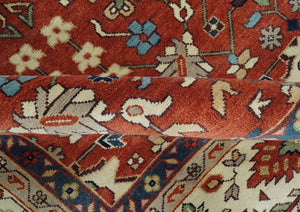 Fine Hand Knotted Rust and Ivory 8x10 and 9x12 Traditional Wool Area Rug