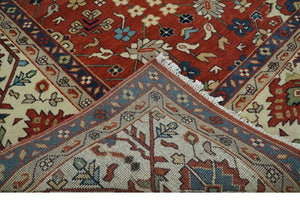 Fine Hand Knotted Rust and Ivory 8x10 and 9x12 Traditional Wool Area Rug