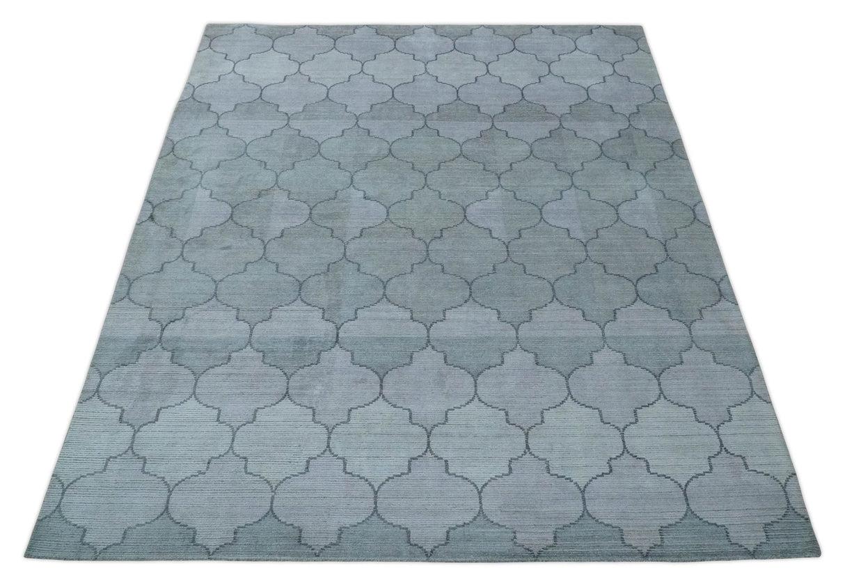 Fine Hand Loomed 8x10 Silver, Gray and Charcoal Modern Geometric Trellis Art Silk Area Rug