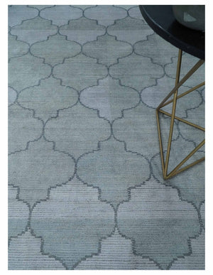 Fine Hand Loomed 8x10 Silver, Gray and Charcoal Modern Geometric Trellis Art Silk Area Rug