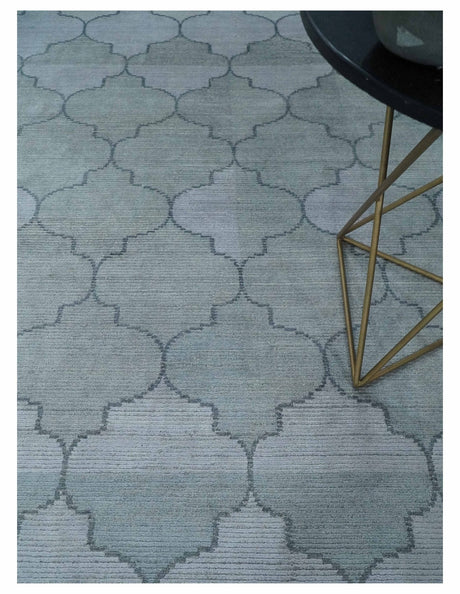 Fine Hand Loomed 8x10 Silver, Gray and Charcoal Modern Geometric Trellis Art Silk Area Rug