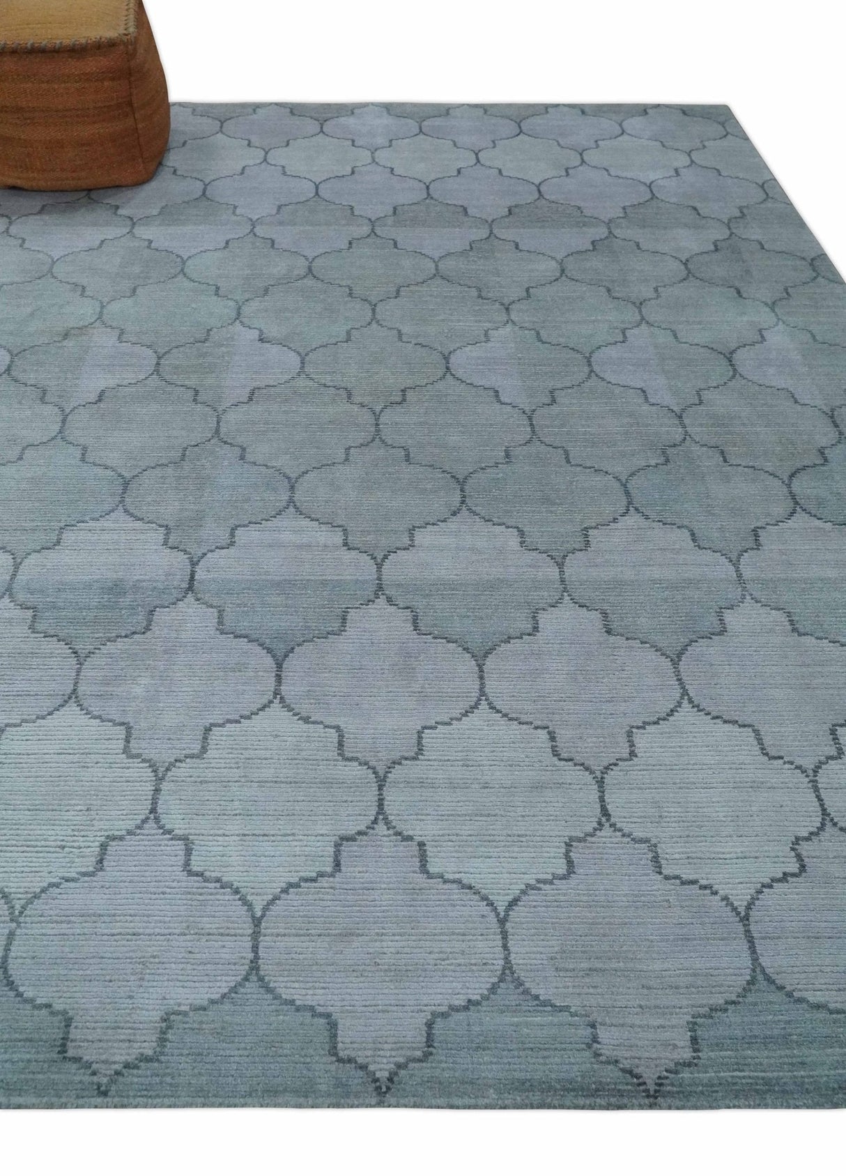 Fine Hand Loomed 8x10 Silver, Gray and Charcoal Modern Geometric Trellis Art Silk Area Rug