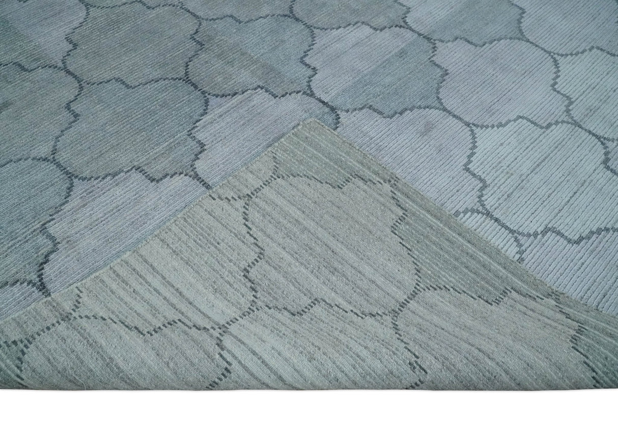 Fine Hand Loomed 8x10 Silver, Gray and Charcoal Modern Geometric Trellis Art Silk Area Rug
